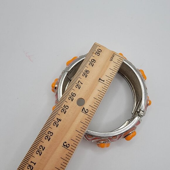 Vintage Cuff Bracelet Ornate Orange‎ Stones Clamp Hinge Boho - Picture 4 of 4